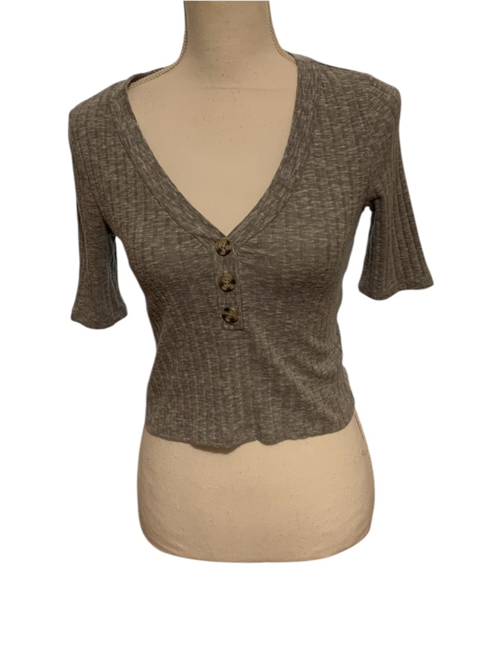 Arizona Jean Company Ribbed V-Neck Button Front Top